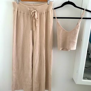 Lounge Sweater Cropped Cami with Cropped Wide Leg Sweater Pants.